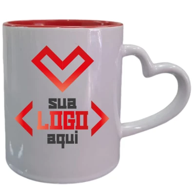 Caneca Cerâmica Alça Coração 325ML Personalizada