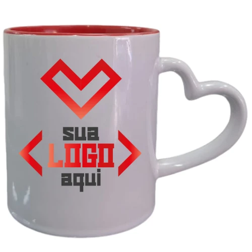 Caneca Cerâmica Alça Coração 325ML Personalizada