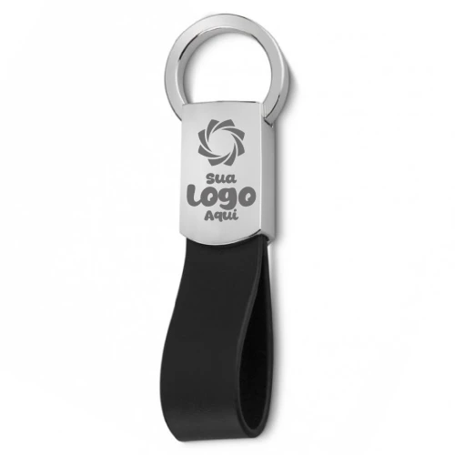 Chaveiro Metal com Couro  e Argola Giratória Personalizado