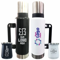 Kit Térmica + Cuia Quente e Frio Aço Inoxidável 1.2L Personalizado