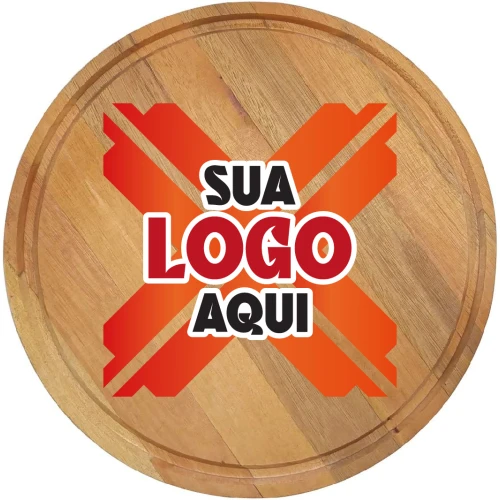 Tábua Gourmet Redonda com Canaleta para Petiscos Personalização Colorida ** Madeira Eucalipto 25cm