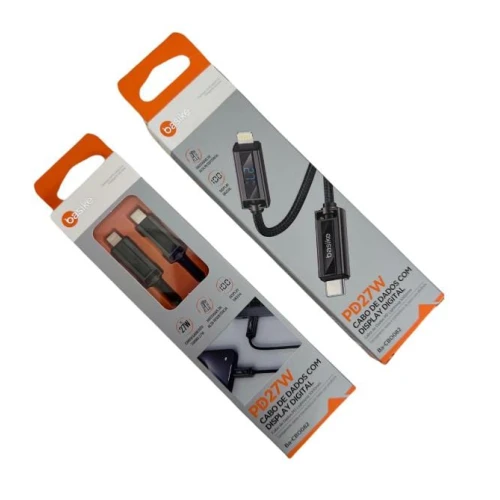 Cabo de Dados Basike PD 27W  1 Metro Tipo C para Iphone Lightning com Display Digital de Carregamento Ba-Cbo082