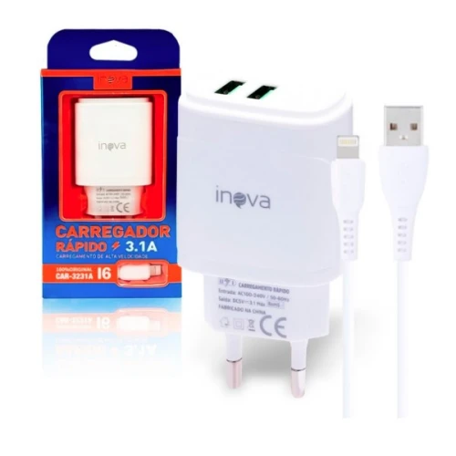 Carregador Rápido Inova 3.1A Lightning Alta Velocidade 2 Entradas USB Car-3231A