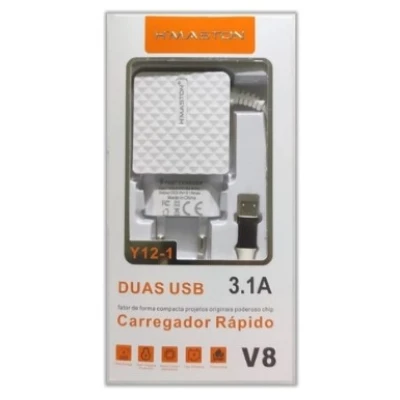 Carregador V8 3.1A 2 Entradas Usb Hmaston Y12-1