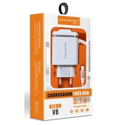 Carregador V8 5.1A 3 Entradas Usb Hmaston Y10-1