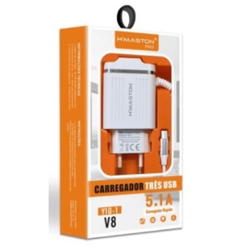 Carregador V8 5.1A 3 Entradas Usb Hmaston Y10-1