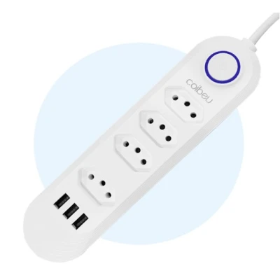 Extensão Filtro 4 Entradas + 3 Usb COIBEU 2m com Interruptor de energia Inteligente 110V-220V