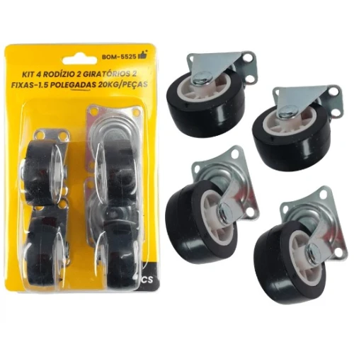 Kit Rodinhas 2 Giratórias e 2 Fixas BOMVINK BOM-5525