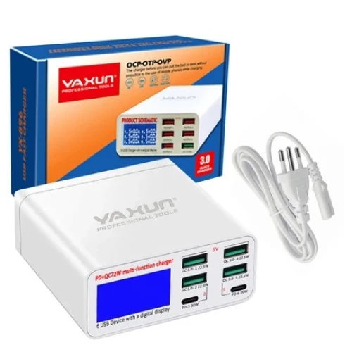 Fonte de Bancada Yaxun Quick Charge 3.0 USB  USB-C  Medidor de Voltagem 86 Series