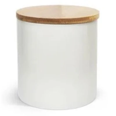 Pote Cerâmica Branco 900ML Personalizado Tampa Bambu